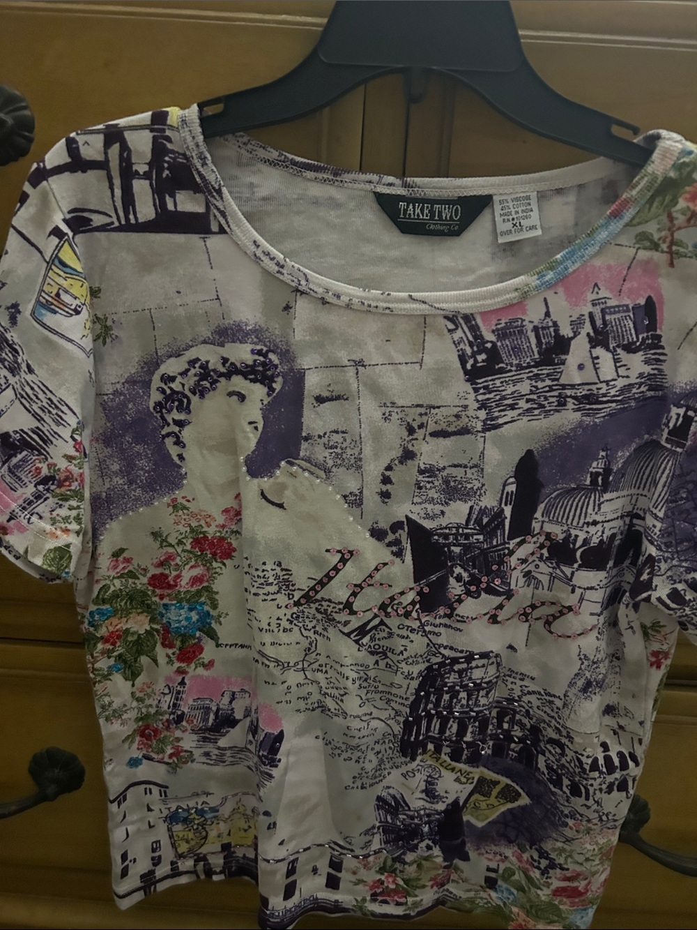 Take Two Cream Floral & Purple Graphic Short Sleeve Top